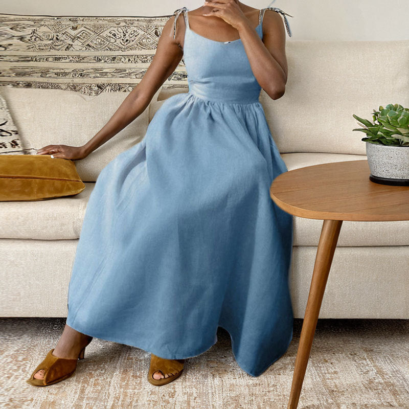 Damen Maxikleid mit elegantem Taillenschnitt und luftigen Trägern Fudus