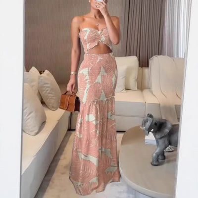 Damen Maxikleid mit Off-Shoulder Design und Rüschendetails Fudus