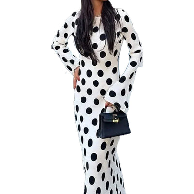 Damen Maxikleid mit floralen Punkten und charmanten Glockenärmeln Fudus