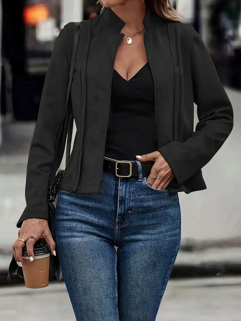 Damen strukturiertes Wildlederjackett mit modernem Stehkragen Fudus