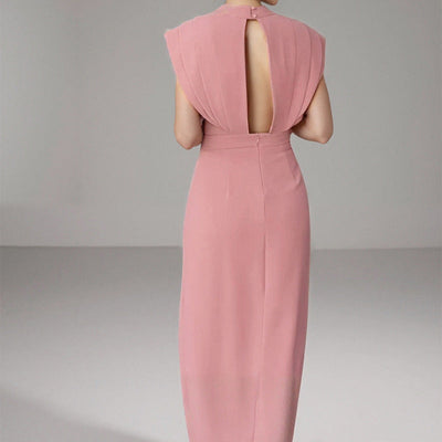 Damen elegantes Midikleid mit Plisseedetails und hohem Schlitz Fudus