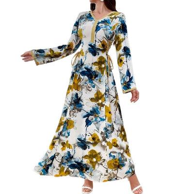 Damen Fließendes Maxikleid mit floralem Acryl-Design und Schnürdetails Fudus