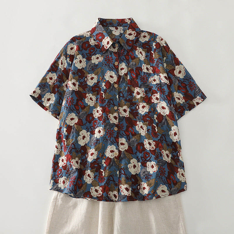 Damen Kurzarmhemd mit floralem Design und bequemer Schnittführung Fudus