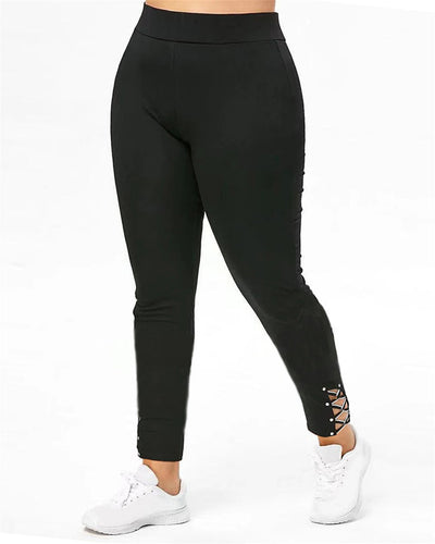 Damen Leggings mit dekorativem Schnitt und hohem Bund Fudus