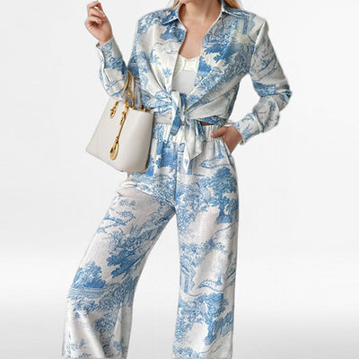 Damen Zweiteiliges Urlaubsoutfit mit luftiger Bluse und lockeren Hosen Fudus