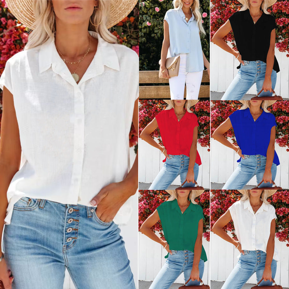 Damen lässige Hemdbluse mit kurzer Ärmel und lockerer Passform Fudus