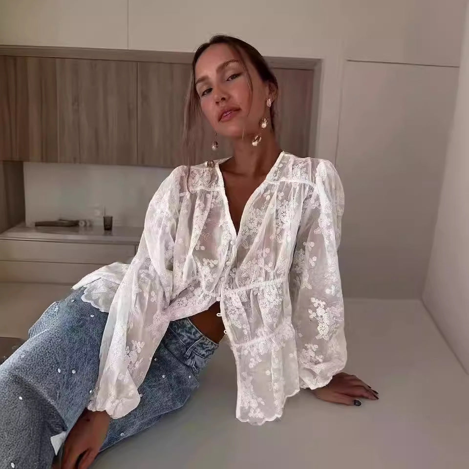 Damen romantische Bluse mit floralem Design Fudus