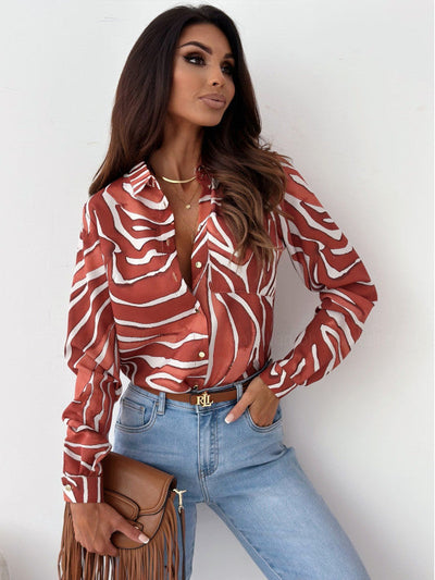 Damen Seidenbluse mit modischem Streifenmuster Fudus