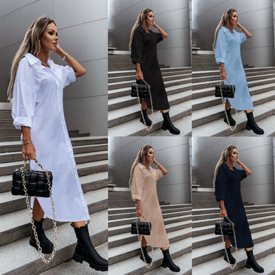 Damen Hemdkleid im Oversized-Schnitt mit modernem Kragen und seitlichen Taschen Fudus