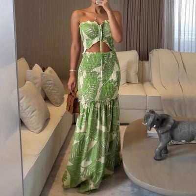 Damen Maxikleid mit Off-Shoulder Design und Rüschendetails Fudus