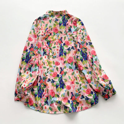 Damen Bluse mit buntem Blumendruck und lockerer Passform Fudus