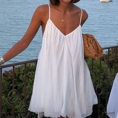 Damen lässiges Sommerkleid mit schwingendem Rock und feinen Trägern Fudus