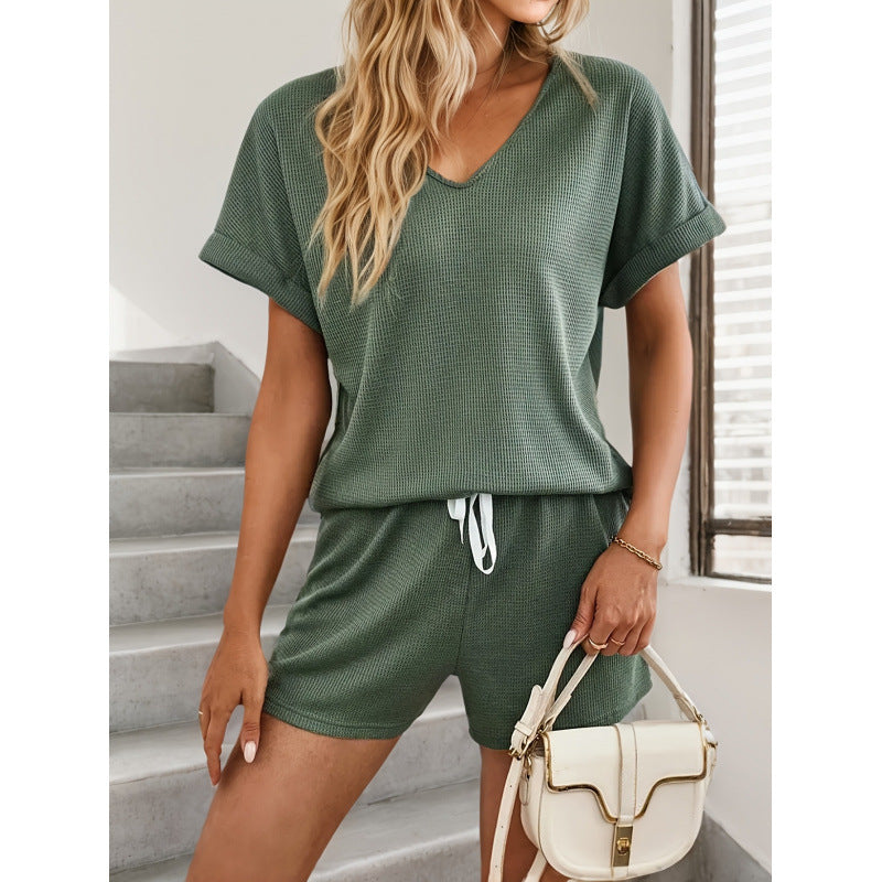 Damen Waffelstruktur Shorty Outfit Fudus