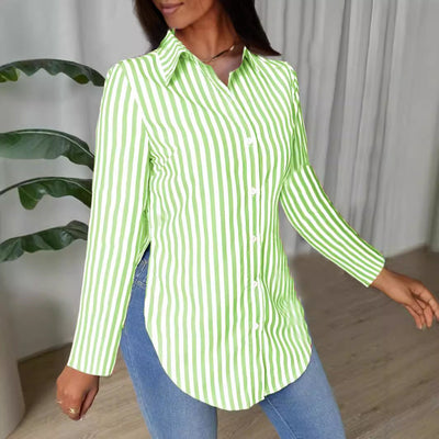 Damen klassische gestreifte Bluse mit modernem Schnitt und feinen Details Fudus