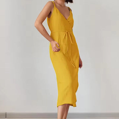 Damen Maxikleid mit schmalen Spaghettiträgern und hohem Schlitz Fudus