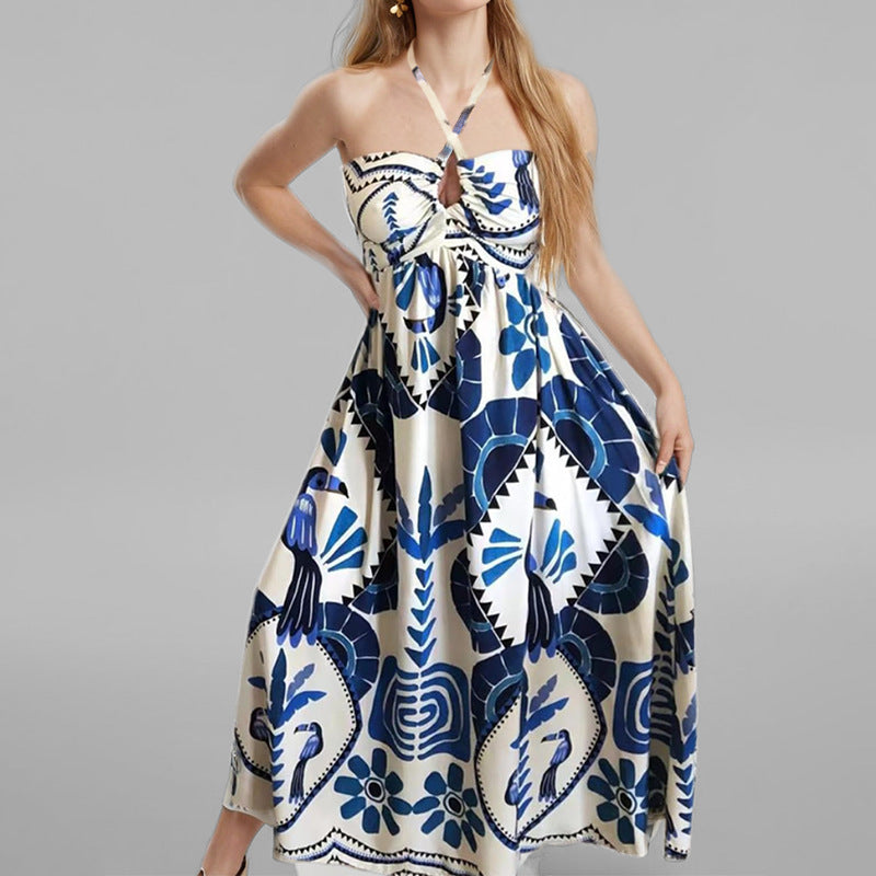 Damen Maxikleid mit verspieltem Trägerdesign und floralem Muster Fudus