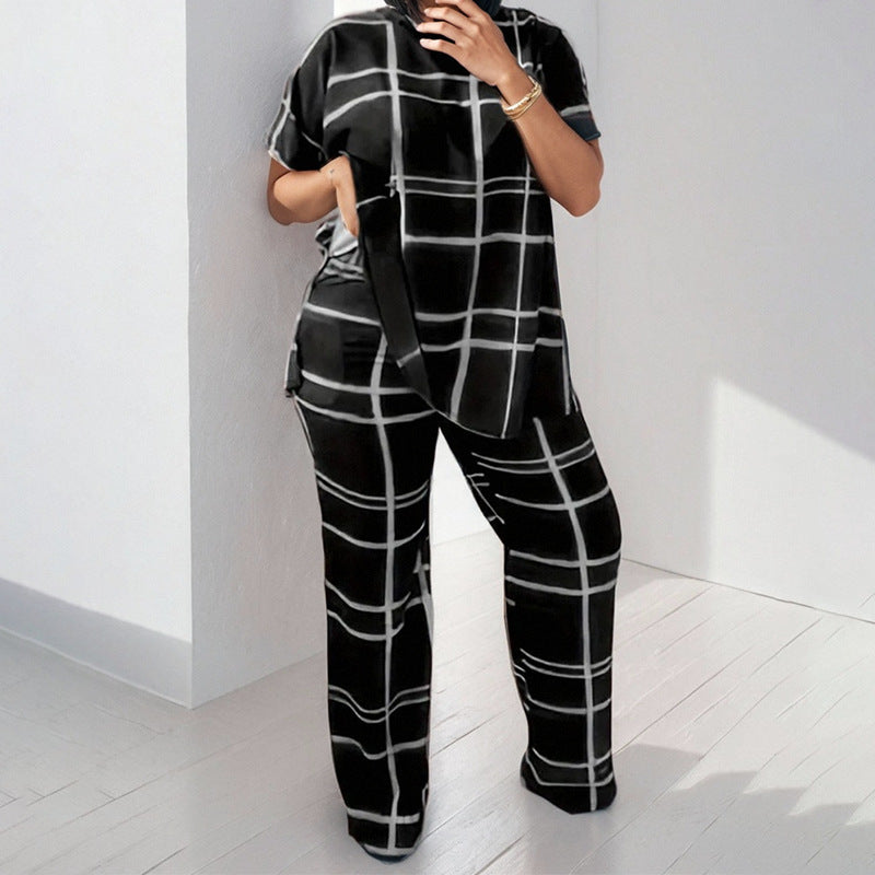 Damen lässiger Zweiteiler aus Übergangsstoffen im modernen Karomuster Fudus