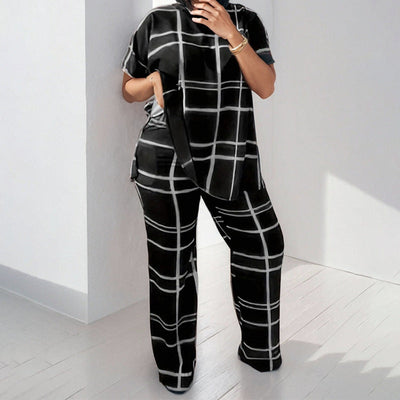 Damen lässiger Zweiteiler aus Übergangsstoffen im modernen Karomuster Fudus