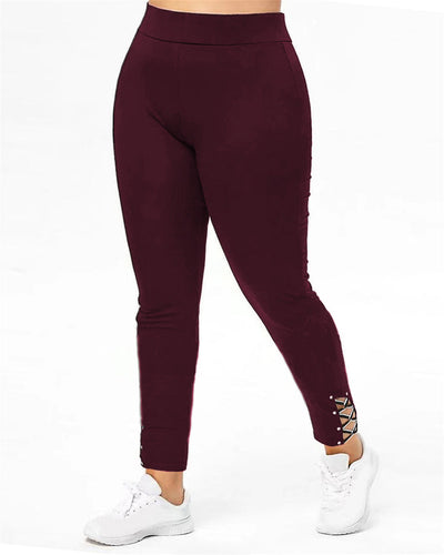 Damen Leggings mit dekorativem Schnitt und hohem Bund Fudus