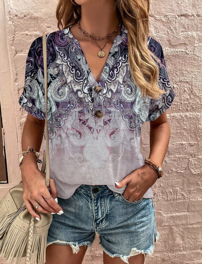 Damen Kurzarmbluse mit floralem Druck Fudus