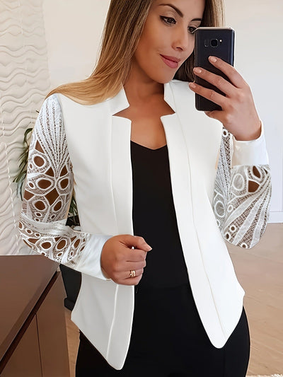 Damen eleganter Blazer mit transparenten Spitze-Ärmeln Fudus