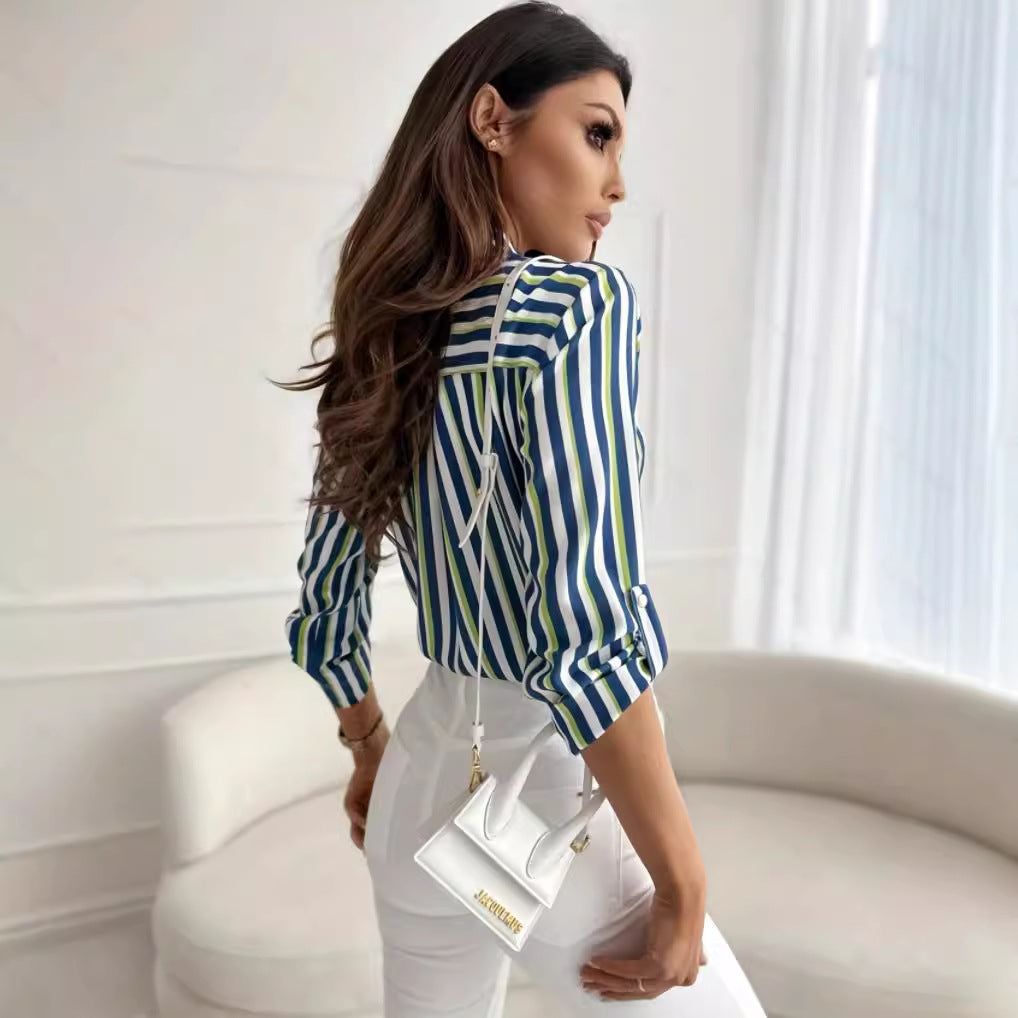 Damen gestreifte Hemdbluse mit modernen Details Fudus