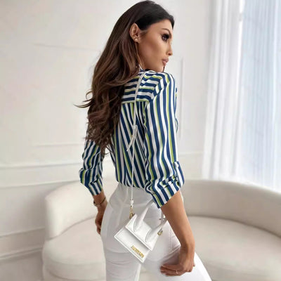 Damen gestreifte Hemdbluse mit modernen Details Fudus