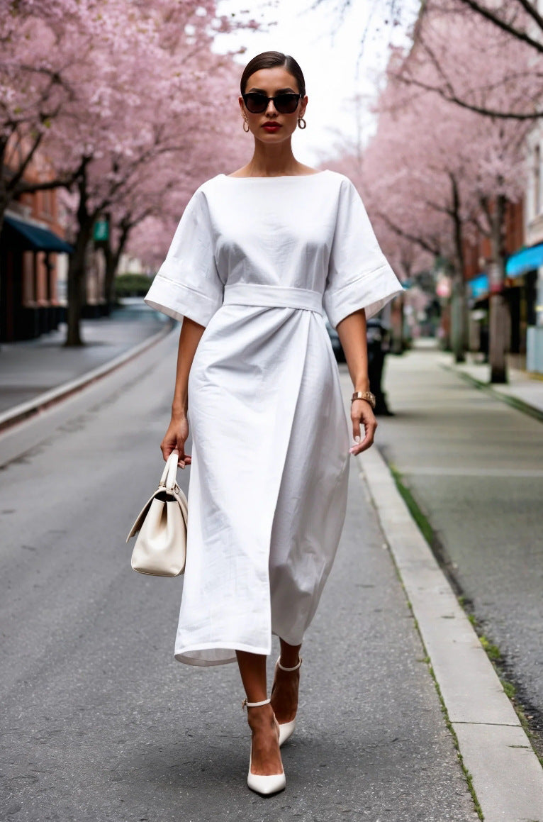 Damen Midi-Kleid mit weit geschnittenen Ärmeln und taillierter Silhouette Fudus