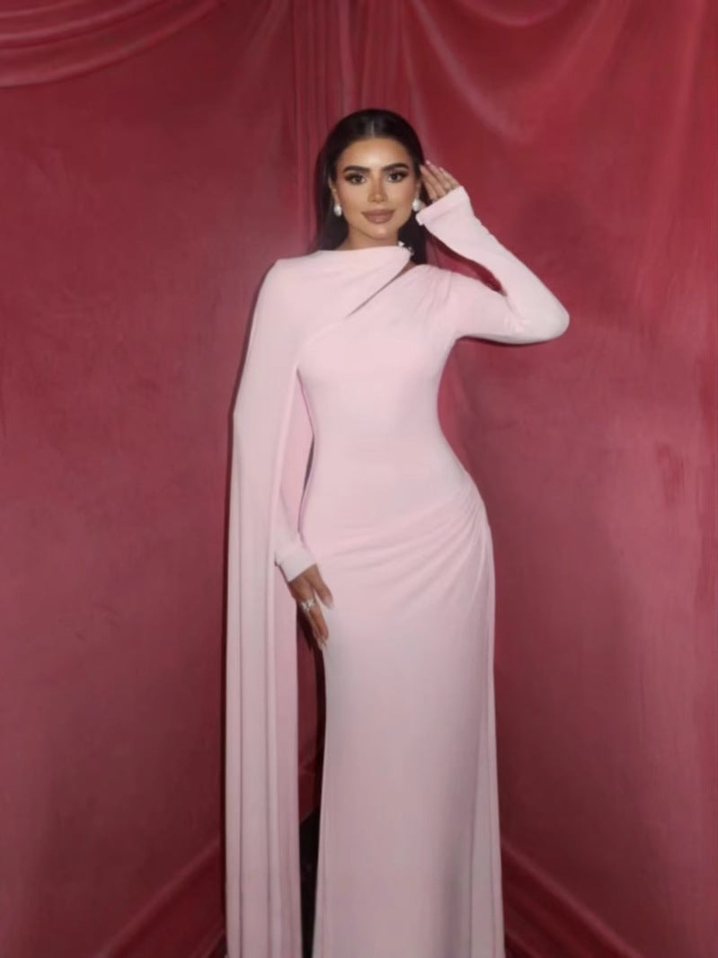 Damen Sleek Kleid mit asymmetrischem Ausschnitt und langen Ärmeln Fudus