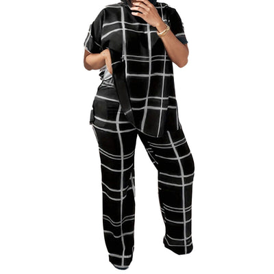 Damen lässiger Zweiteiler aus Übergangsstoffen im modernen Karomuster Fudus