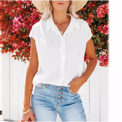 Damen lässige Hemdbluse mit kurzer Ärmel und lockerer Passform Fudus