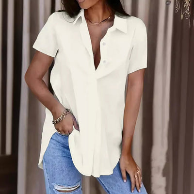 Damen Oversized Hemdbluse aus leichtem Baumwollmix mit modischem V-Ausschnitt Fudus