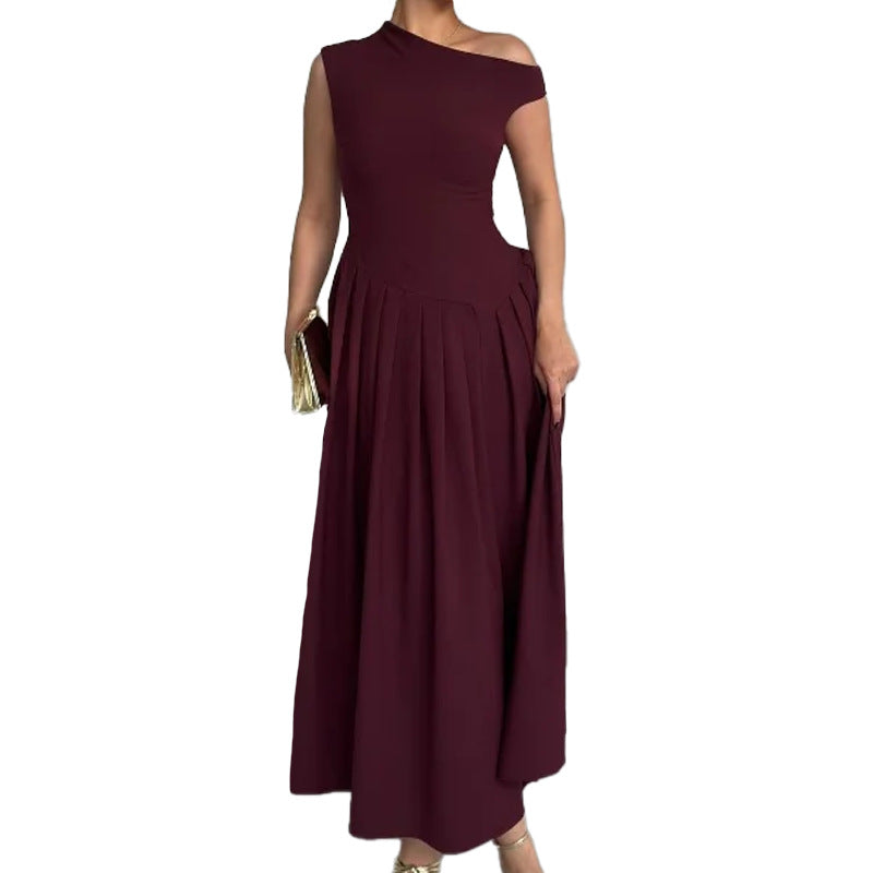 Damen asymmetrisches Wickelkleid mit Falten und edlem Design Fudus