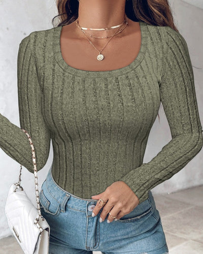 Damen figurbetontes Langarmoberteil mit strukturiertem Design Fudus