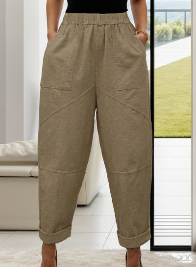 Damen Bequeme Chino-Hose mit weitem Bein und elastischem Bund Fudus