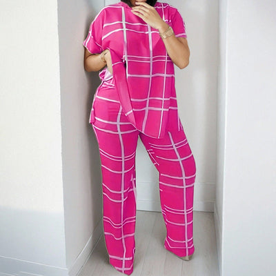 Damen lässiger Zweiteiler aus Übergangsstoffen im modernen Karomuster Fudus