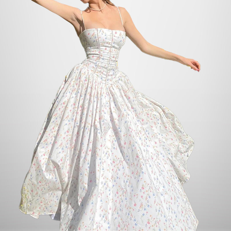 Damen Maxikleid mit floralem Schnitt und elegantem Oberteil Fudus