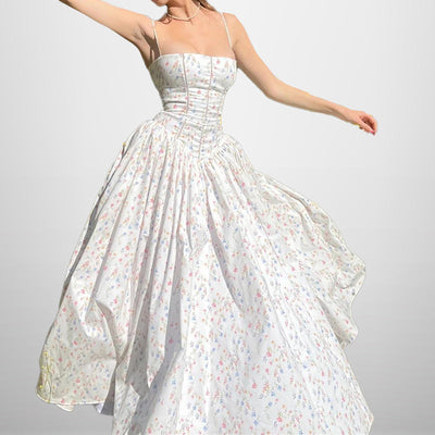 Damen Maxikleid mit floralem Schnitt und elegantem Oberteil Fudus