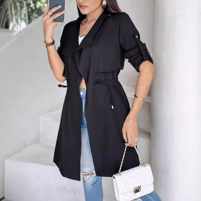 Damen modischer Trenchcoat mit taillierbarem Design und praktischen Taschen Fudus