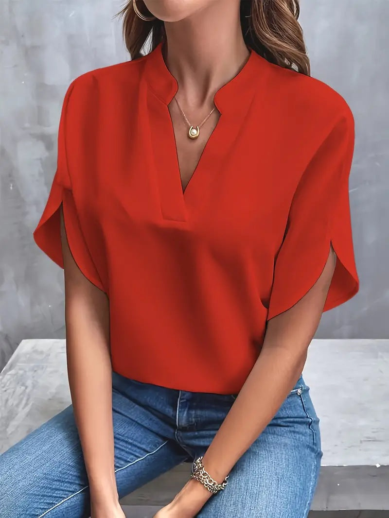 Damen lässige Bluse mit elegantem Stehkragen und weiten Ärmeln Fudus