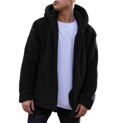 Herren kuschelige Fleecejacke mit praktischer Kapuze und Knopfverschluss Aliams