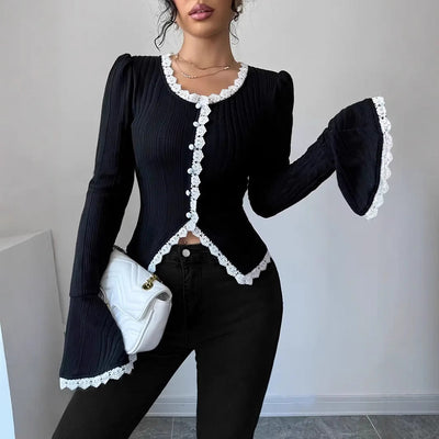 Damen elegante Bluse mit Rü schenärmel und hochwertiger Textur Fudus