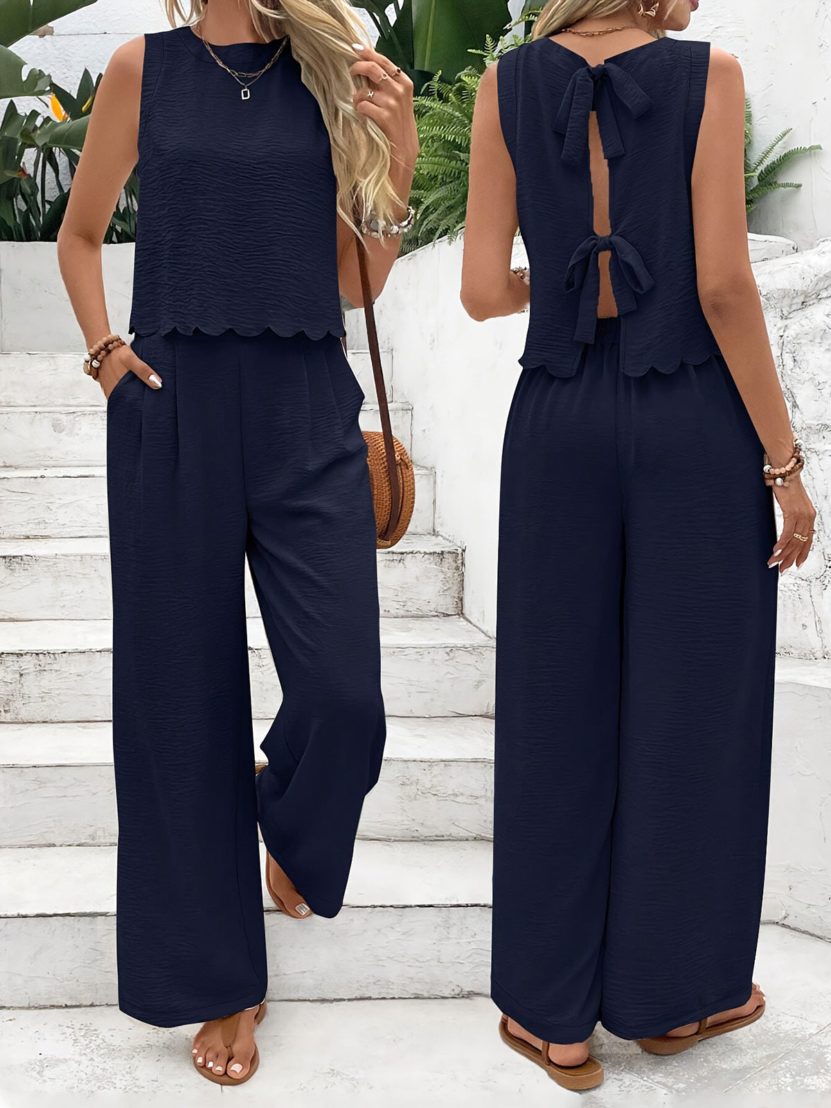 Damen lässiger Jumpsuit mit elegantem Spitzeneinsatz und weitem Bein Fudus