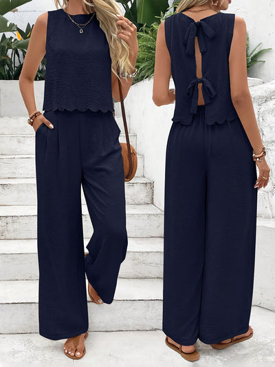 Damen lässiger Jumpsuit mit elegantem Spitzeneinsatz und weitem Bein Fudus