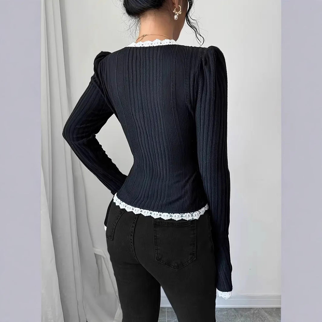 Damen elegante Bluse mit Rü schenärmel und hochwertiger Textur Fudus