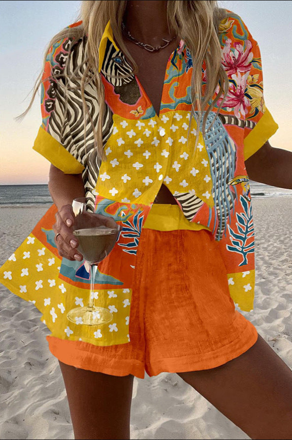 Norellia – Kurzer Leinenanzug mit Polka-Dot-Print