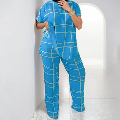 Damen lässiger Zweiteiler aus Übergangsstoffen im modernen Karomuster Fudus