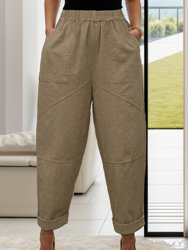Damen Bequeme Chino-Hose mit weitem Bein und elastischem Bund Fudus