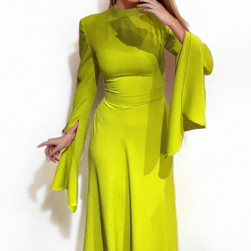 Damen elegantes Maxikleid mit fließenden Ärmeln Fudus