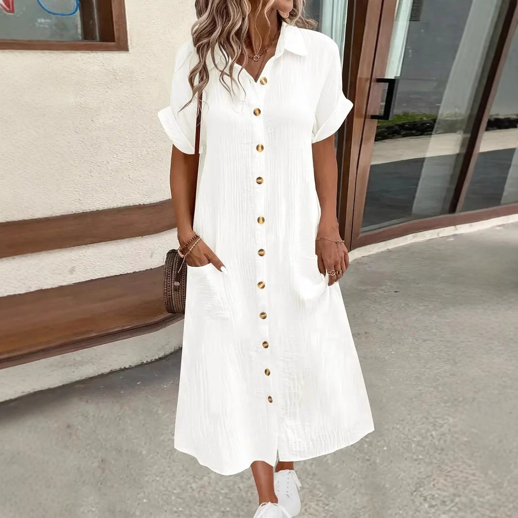 Damen Maxikleid mit Knopfleiste und praktischen Taschen Fudus